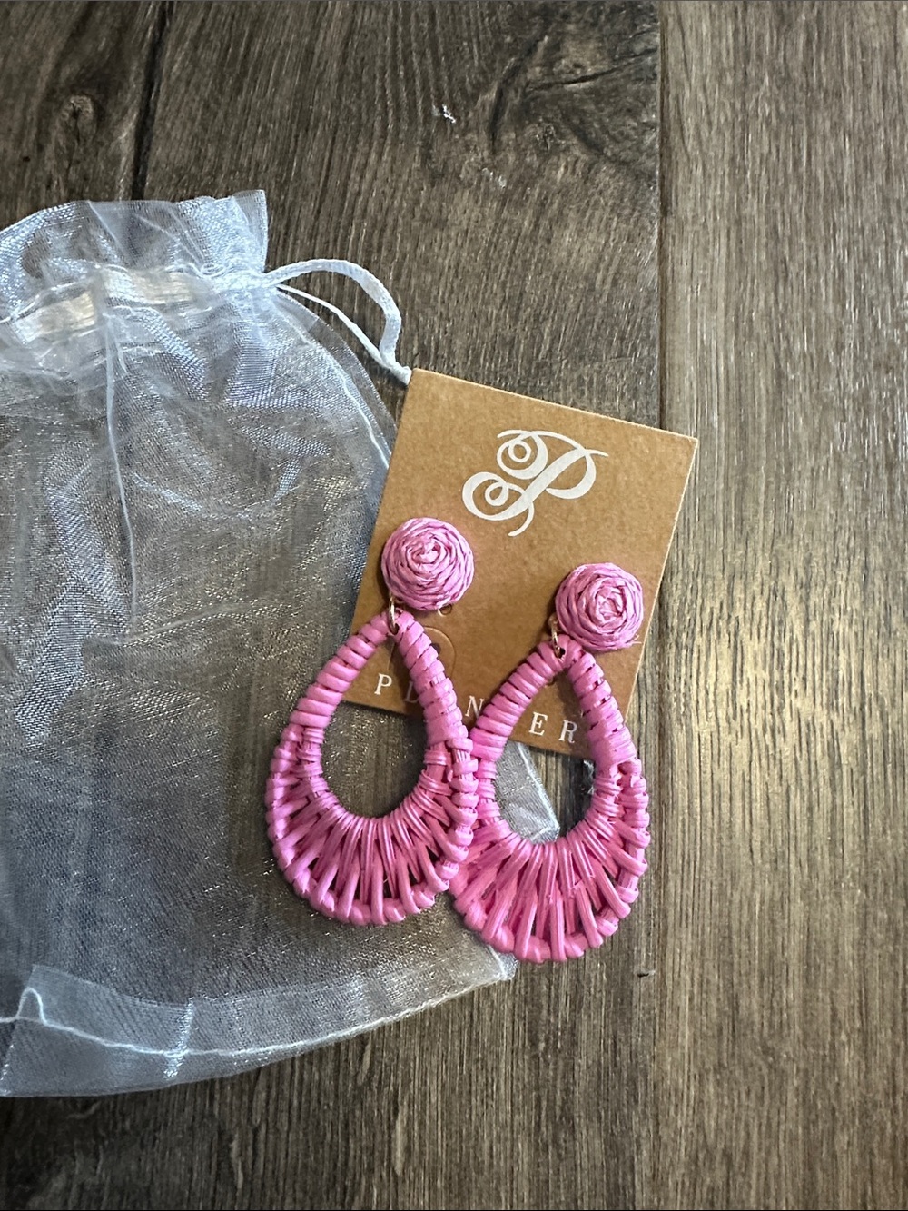 Pink Woven Teardrop Earrings - Plunder brand